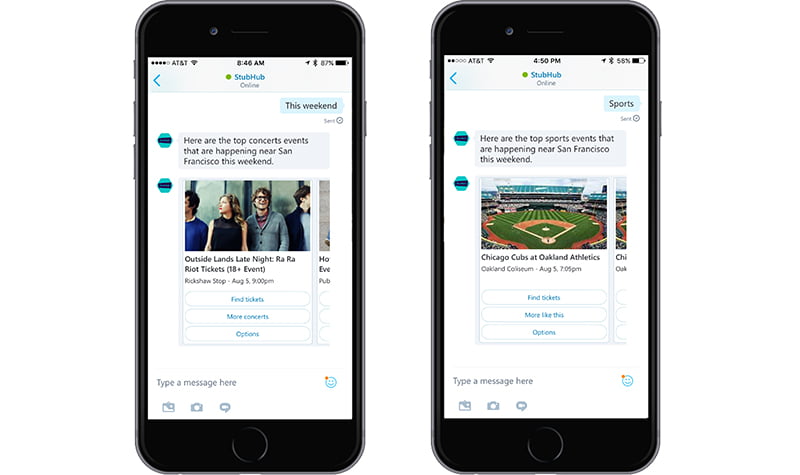 StubHub chatbot, Skype
