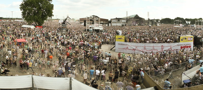 A panoramic view of the 'over-capacity' Love Parade 2010 site