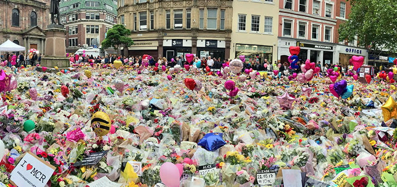 Floral tributes to the victims of the attack in St Ann's Square in Manchester city centre, Kerslake review
