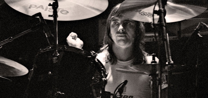 Phil Rudd performs with AC/DC in 1982