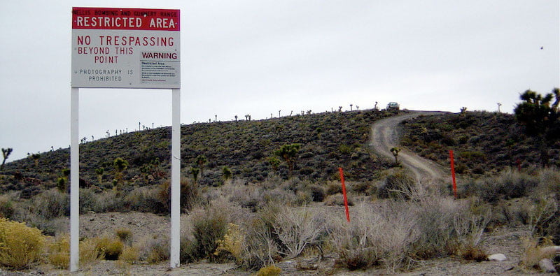 A warning sign near Area 51 in Rachel, Nevada