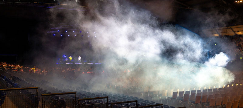 The Restart-19 experiment used a smoke machine to model the spread of aerosols