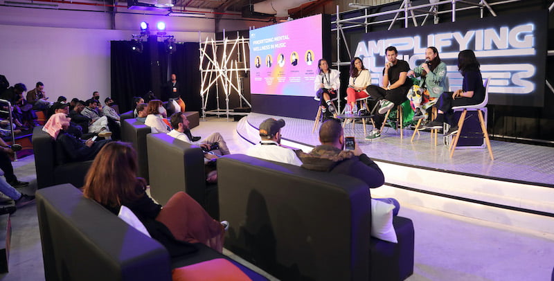 RIYADH, SAUDI ARABIA - DECEMBER 15: is seen on stage during MDLBEAST XP on December 15, 2021 in Riyadh, Saudi Arabia. (Photo by Neville Hopwood/Getty Images for MDLBEAST XP )