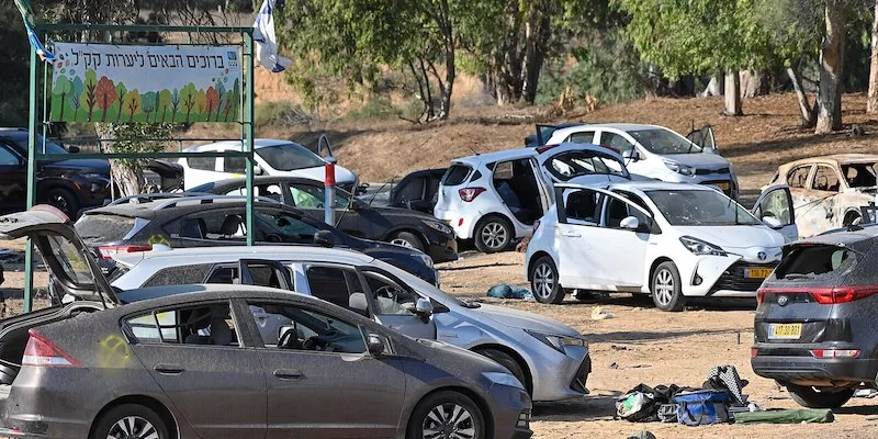 מלחמת חרבות ברזל
קיבוצים בעוטף עזה 
חניון רעים במקום בו התרחשה מסיבה המונית ונרצחו כ- 260 צעירים
Photo by Kobi Gideon / GPO