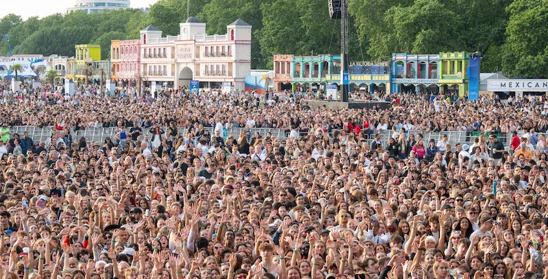 The crowd cheers as they wait for Lana Del Ray to perform on Day 10 of American Express Presents BST Hyde Park ahead of Lana Del Ray’s headline performance on July 9, 2023 in London, United, Kingdom. (Photo by Dave Hogan/Hogan Media/Shutterstock)